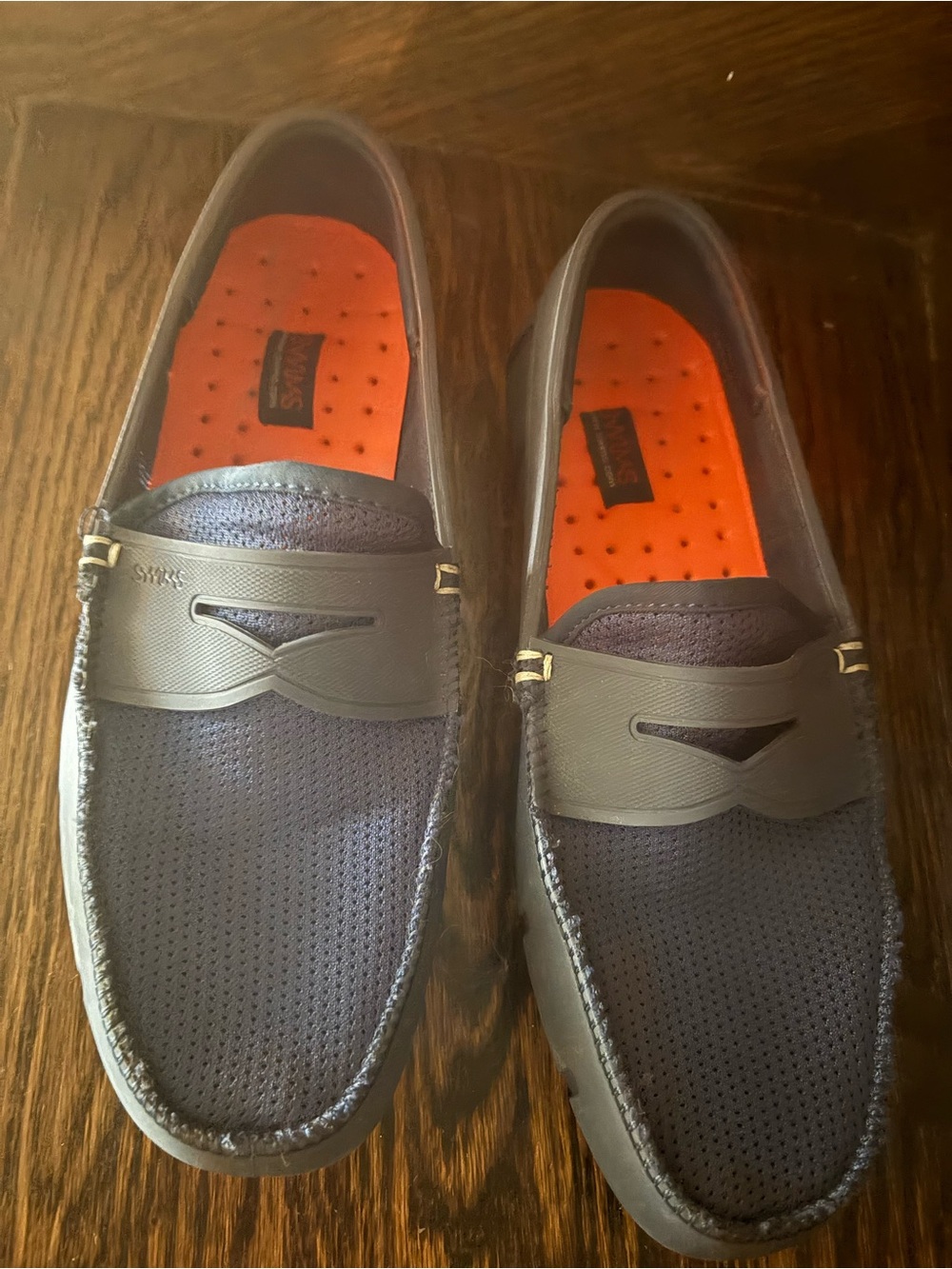 Swims Navy Perforated Slip-On Loafers with Orange Insole